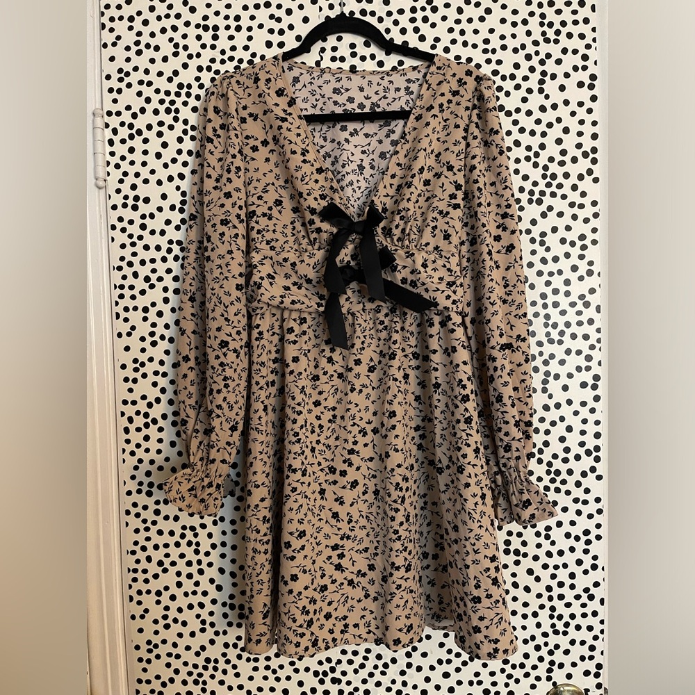 Floral Print Neutral Bow Dress